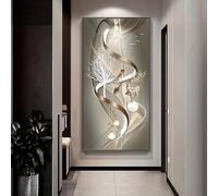 Cuadro abstracto moderno con impresión de ciervos y árboles, ideal para sala de estar, decoración de pared horizontal o vertical (60 x 120 cm, marco negro)