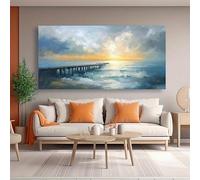 Cuadro abstracto moderno con motivos marinos, impresión en lienzo, obra de arte grande para la decoración del hogar en la sala de estar (35x70cm/sin marco)
