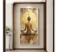 Cuadro abstracto moderno de figura meditando en tonos dorados, póster minimalista para meditación, lienzo grande para decoración del hogar (30x60cm).