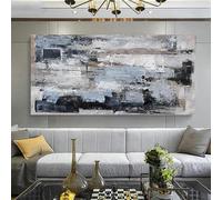 Cuadro abstracto moderno en blanco, negro y gris sobre lienzo Obra de arte de gran formato para la decoración del hogar y la sala de estar (80 x 162 cm/Marco interno)