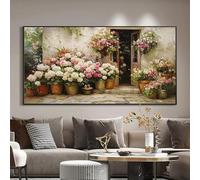 Cuadro abstracto moderno sin marco para pared, arte abstracto de floristería con flores coloridas, pintura sobre lienzo para decoración de sala de estar 40x80cm/16x31in Sin marco