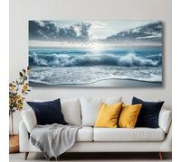 Cuadro abstracto moderno sobre lienzo con diseño oceánico para pared Láminas de arte de gran tamaño para la decoración del hogar en la sala de estar (60 x 140 cm/Marco interno)