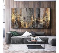 Cuadro abstracto moderno sobre lienzo gris con marco - Impresión de arte de pared para sala de estar (40 x 80 cm, marco negro)