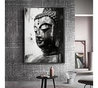 Cuadro abstracto sobre lienzo con estatua de Buda meditando sentado sobre un loto, póster religioso, arte de pared, decoración moderna para el hogar (60 x 85 cm).