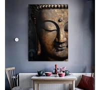 Cuadro abstracto sobre lienzo con estatua de Buda meditando sentado sobre un loto, póster religioso, arte de pared, decoración moderna para el hogar (40 x 55 cm).