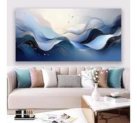 Cuadro abstracto sobre lienzo, estilo moderno, con líneas azules y rosas, diseño de plumas, póster y láminas para decoración de pared en sala de estar (30x60cm /sin marco).