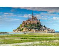 Cuadro acrílico 110 x 70 cm: impresionante Catedral del Mont Saint Michel en la isla con puente moderno, Normandía, Norte de Francia, Europa (65550819)