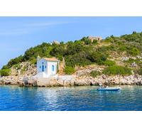 Cuadro acrílico 50 x 30 cm: Pequeña iglesia blanca en la costa de la isla de Ithaca cerca de Vathi Town, Grecia (92760161)