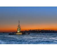 Cuadro acrílico 90 x 60 cm: Estambul, Turquía, 3 de enero de 2012: Torre Virgen y puesta de sol de Estambul (121298825)