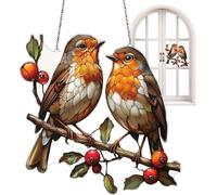 Cuadro acrílico para ventana con dos petirrojos en rama, estilo vitral, 20 x 20 cm, decoración de pared para jardín e interior (marrón*1)