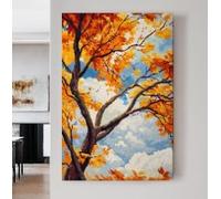 Cuadro al óleo de roble otoñal: Cuadros rústicos para pared de casa de campo, impresión en lienzo de arte rústico de la naturaleza para la decoración del hogar en la sala de estar (40x60cm/sin marco)