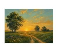 Cuadro Al Óleo Pintado A Mano con Escena Relajante De Un Paisaje Rural En Un Sendero Campestre Al Amanecer Ideal para Decorar La Pared De Una Sala De Estar Dormitorio U Hotel Dimensiones: 150 X 2