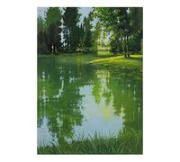 Cuadro Al Óleo Pintado A Mano De Un Tranquilo Paisaje De Lago En El Bosque Arte Mural De Naturaleza Fresca para La Decoración Del Hogar Ideal para Sala De Estar O Dormitorio 80 X 120 Cm (32 X 47