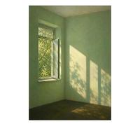 Cuadro Al Óleo Pintado A Mano: Rincón Verde Tranquilo Y Soleado Estética Serena Ventana Abierta Obra De Arte Wabi-Sabi Decoración De Pared Minimalista para Sala De Estar Y Dormitorio 150 X 220 C