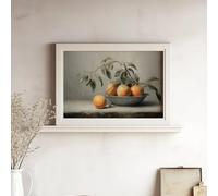 Cuadro al óleo sobre lienzo, naturaleza muerta con naranjas, estilo wabi-sabi, arte cítrico en dorado, decoración rústica para el hogar (70x100cm)