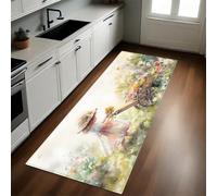 Cuadro Alfombra de Cocina 60 x 180 cm Niña de Las Flores en Acuarela Antideslizante y Lavable, Camino Multiusos Resistente al Desgaste, Antimanchas, Ideal para Bajo Fregadero y Fogones
