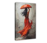 Cuadro artístico de una mujer en un vestido rojo, póster de lienzo para decoración de dormitorio, paisaje, oficina, habitación, regalo, 60 x 90 cm