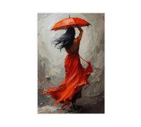 Cuadro artístico de una mujer en un vestido rojo, póster en lienzo, decoración de dormitorio, paisaje, oficina, habitación, regalo, 12 x 18 pulgadas (30 x 45 cm)