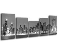 Cuadro Buda fotografico Base Madera, 165 x 42 cm, Ciudad Chicago de Noche, Rascacielos Ref. 26091