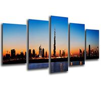 Cuadro Buda fotografico Base Madera, 165 x 62 cm, Ciudad Dubai Anochecer, Rascacielos Ref. 26084