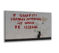 Cuadro callejero con texto provocativo "If graffiti changed anything it would be ilegal" y ratón rebelde - Impresión sobre lienzo 120 x 70 x 4 cm estilo Banksy para ambientes contemporáneos de gusto