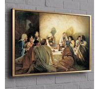 Cuadro clásico de Jesús en la última cena pintura en lienzo de la última cena cuadro de pared con impresión retro para la decoración del hogar de la habitación 75x90cm/30x35 pulgadas con marco dorado