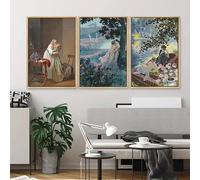 Cuadro clásico francés retro sobre lienzo, arte femenino, impresión en lienzo, arte de pared para decoración del hogar en la sala de estar (50x70cm/3 piezas sin marco)