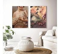Cuadro clásico francés retro sobre lienzo, estilo femenino, impresión artística en lienzo, arte mural para decoración del hogar en la sala de estar (60x80cm/2 piezas sin marco)