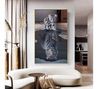 Cuadro creativo para pared, bonito gato, reflejo de tigre en el agua, carteles, impresiones en lienzo, cuadros de pared para decoración de sala de estar, 80 x 120 cm (31 x 47 pulgadas), sin marco