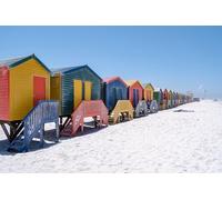 Cuadro de aluminio compuesto de 110 x 70 cm: colorida casa de playa en Muizenberg Beach Ciudad del Cabo, cabañas de playa, Muizenberg, Ciudad del Cabo, False Bay, Sudáfrica. (182785392)