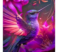 Cuadro de aluminio compuesto de 40 x 40 cm: hermoso colibrí sobre un fondo de flores. Dibujo digital. IA generativa (199588597)