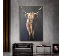 Cuadro de animales Black Highland Cow Wall Canvas Art Painting Posters and Prints Wall Art Picture para la decoración de la sala de estar 90x128cm (35x50in) Marco interior