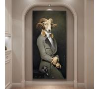 Cuadro de animales creativos del Conde de la Cabra, impresión sobre lienzo, arte nórdico retro, decoración de pared, imágenes para sala de estar, 80 x 160 cm, marco interior