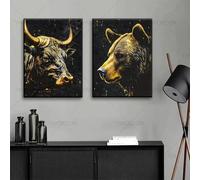 Cuadro de animales de toro y oso, lienzo de guerreros de Wall Street, póster de la bolsa de valores para sala de estar, oficina, hogar, decoración de pared, 60 x 80 cm x 2, sin marco