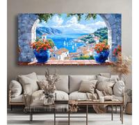 Cuadro de arte de pared con vista costera pintura abstracta moderna decoración del hogar obra de arte para sala de estar dormitorio oficina cocina (40 x 80 cm sin marco)