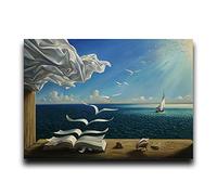 Cuadro de arte de pared para sala de estar El libro de las olas Velero de Salvador Dalí Paisaje Lienzo Pintura Póster e impresiones 70x90cm (28x35in) Sin marco