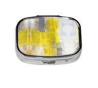 Cuadro de arte gris y amarillo impreso, pastillero, pastillero cuadrado para bolsillo o monedero, pastillero pequeño, organizador de pastillas de viaje