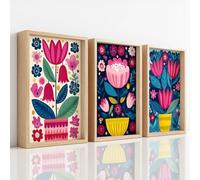 Cuadro de arte popular floral tradicional flor rosa vibrante energética - Cuadro de arte mural decorativo - Para salón granja restaurante baño