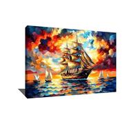 Cuadro de barco en el mar - Póster decorativo de pared pop art - Impresión sobre lienzo - Cuadro decorativo de pared marina - Cuadro decorativo de pared decorativo salón (120 x 80 cm)