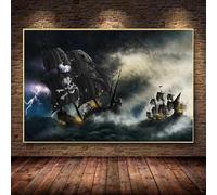 Cuadro de barco pirata vintage tamaño grande, velero negro en el mar, póster e impresión para decoración del hogar en la sala de estar (30x45cm/sin marco)