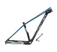 Cuadro de bicicleta de montaña de fibra de carbono de 27,5" y 29" para XC, de 15'', 17'' y 19'', con eje pasante, freno de disco de 12 x 142 mm y enrutamiento interno BB92 (color: negro y azul,