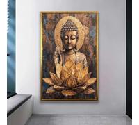 Cuadro de Buda dorado en flor de loto, póster de arte budista para decoración del hogar y sala de estar (35x50cm)