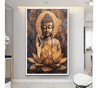 Cuadro de Buda dorado en flor de loto, póster de arte budista para decoración del hogar y sala de estar (60x90cm)