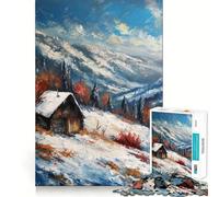 Cuadro de cabaña de Invierno en montañas Nevadas para Adultos,Rompecabezas de 1000 Piezas,Juego de concentración Mental, Corte láser,Actividad Nocturna Divertida para Toda la Familia