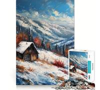Cuadro de cabaña de Invierno en montañas Nevadas Rompecabezas de 1000 Piezas para Adultos Juego de concentración Mental Corte láser Actividad Nocturna Divertida para Toda la Familia