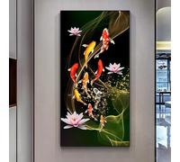 Cuadro de carpa koi roja china en lienzo, decoración perfecta para el hogar que atrae suerte y prosperidad Láminas y pósteres para la decoración de paredes del hogar 100x200cm/39x79in Sin marco