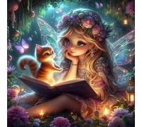 Cuadro de Diamantes 5D Hada con Gatito - Kit Diamond Painting Completo para Adultos y Niños, Pintura con Diamantes DIY, Decoración de Pared para Hogar Dormitorio, Regalo Creativo Arte 30x30cm