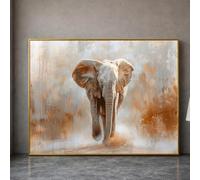 Cuadro de elefante corriendo sobre lienzo, arte mural de vida silvestre, impresión de animales sobre lienzo, decoración de naturaleza, obra de arte sobre lienzo marrón y gris (20x30cm/sin marco)