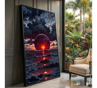 Cuadro de esfera con atardecer dramático, arte mural de olas oceánicas, cielo rojo, decoración de paisaje nuboso tormentoso, pósteres de lienzo de naturaleza abstracta (55 x 100 cm/marco interior)