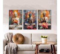 Cuadro de estatua de Buda, impresión en lienzo, loto zen abstracto, póster religioso, arte de pared para sala de estar, decoración del hogar (30x50cm-3 piezas/sin marco)